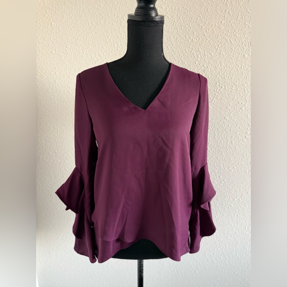Vince Camuto NWT Purple top with Flutter Sleeves and Ruffled Asymmetrical Style